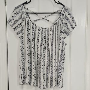 Torrid Relaxed Navy and White CrissCross Back Blouse
